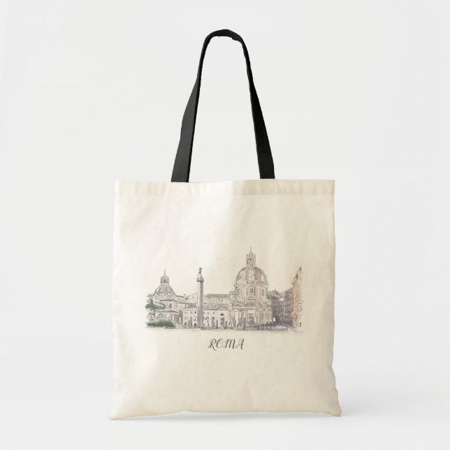 Rome Italy Dome and Obelisk Architecture Drawing Tote Bag (Front)