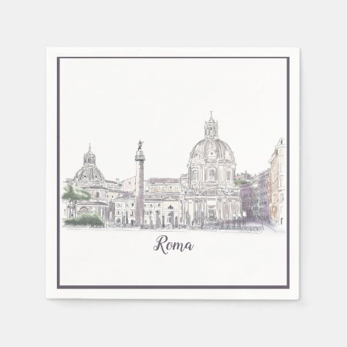 Rome Italy Domes and Obelisk City Scene Ink Sketch Napkins