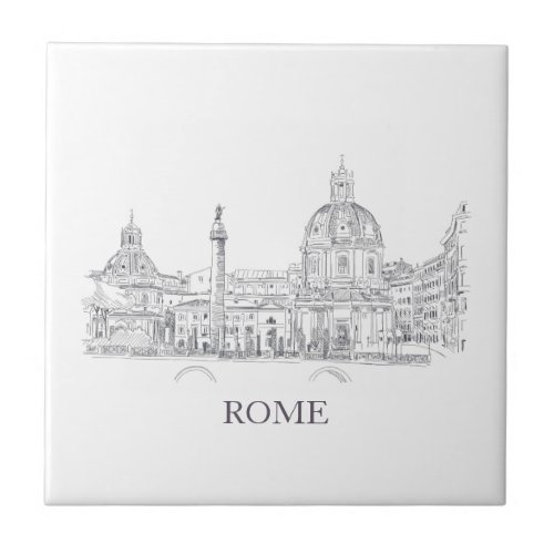 Rome Italy Domes and Obelisk Pen and Ink Sketch Ceramic Tile