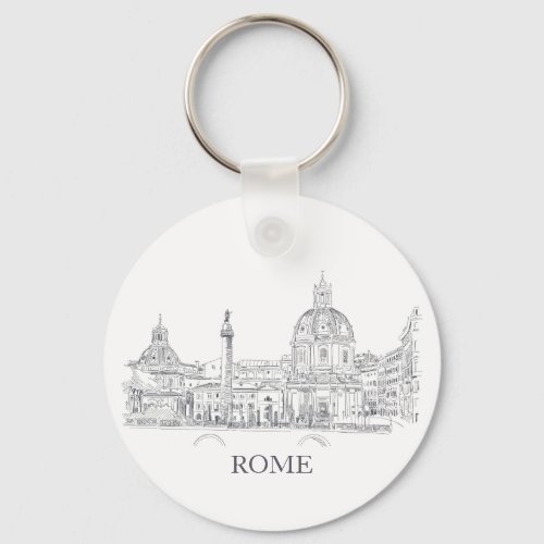 Rome Italy Domes and Obelisk Pen and Ink Sketch Keychain