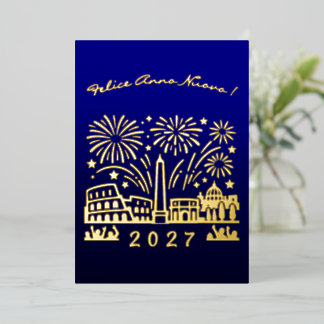 Rome Italy Fireworks Felice Anno Nuovo 2027 Gold Foil Holiday Card