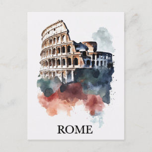 Rome Italy Italian Colosseum Watercolor Travel Postcard