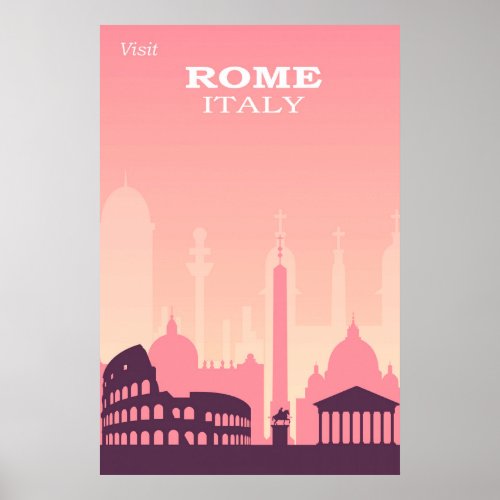 Rome Italy Pink Vintage Travel Poster