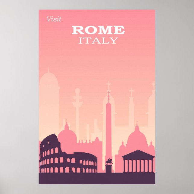 Rome Italy Pink Vintage Travel Poster (Front)