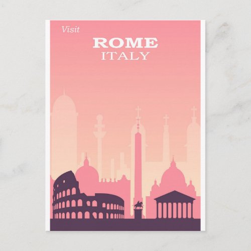 Rome Italy Pink Vintage Travel Poster Postcard