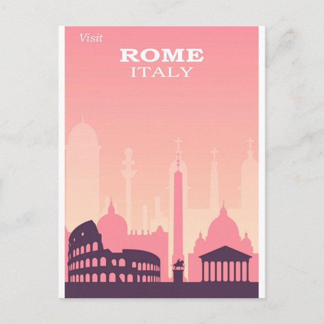 Rome Italy Pink Vintage Travel Poster Postcard (Front)