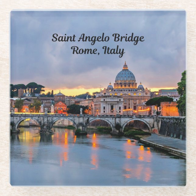 Rome, Italy - Saint Angelo Bridge, Glass Coaster (Front)