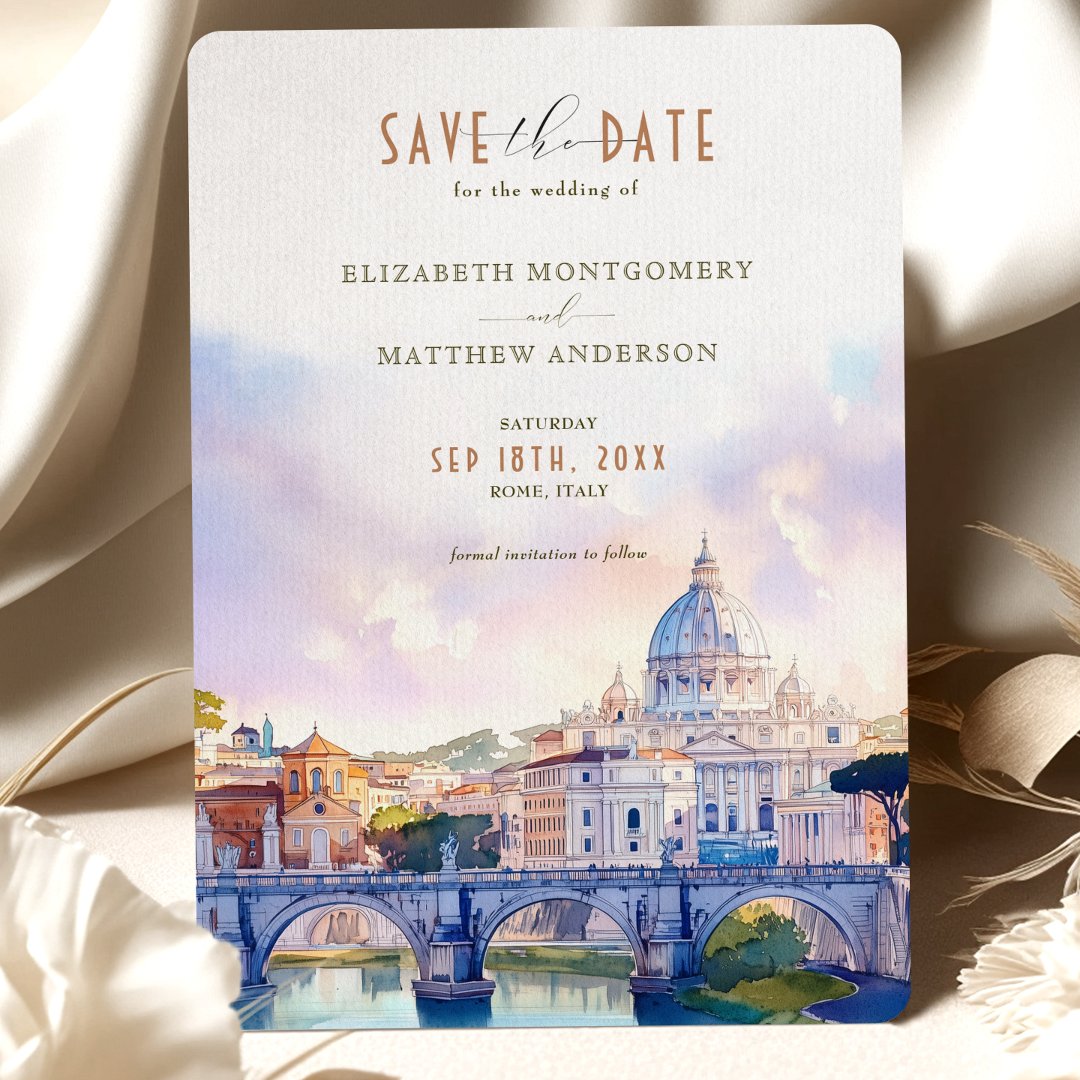 Rome Italy Save the Date St. Peter&#39;s                    Basilica Invitation