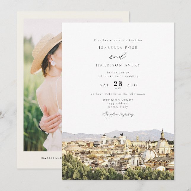 ROME Italy Skyline Destination Wedding Invitation (Front/Back)