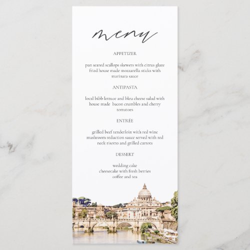 Rome Italy Skyline Travel Destination Wedding Menu