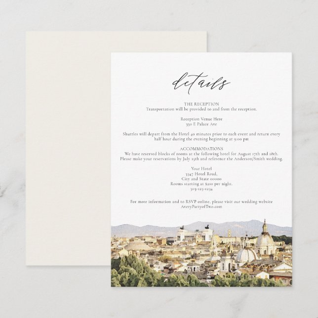 ROME Italy Skyline Wedding Details Card (Front/Back)