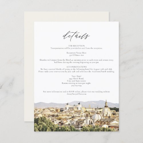 ROME Italy Skyline Wedding Details Card