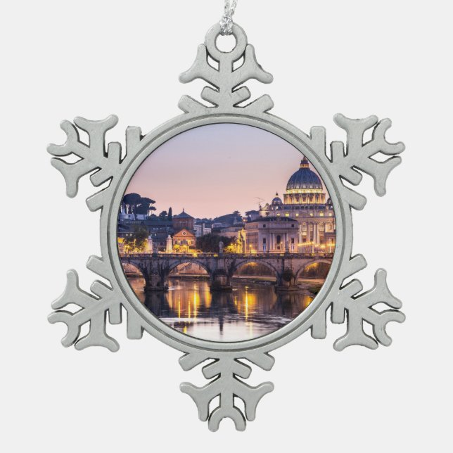 Rome Italy - St Peters Cathedral Snowflake Pewter Christmas Ornament (Front)