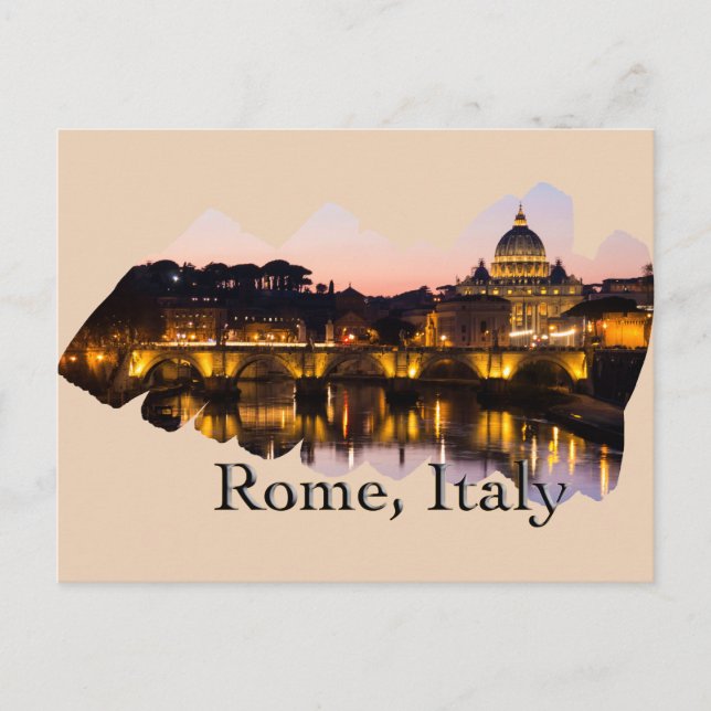 Rome, Italy: The Romantic City at Night Postcard (Front)