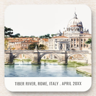 Rome Italy Tiber River Watercolor Italian Travel Beverage Coaster
