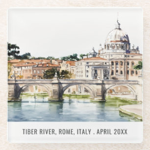 Rome Italy Tiber River Watercolor Italian Travel Glass Coaster