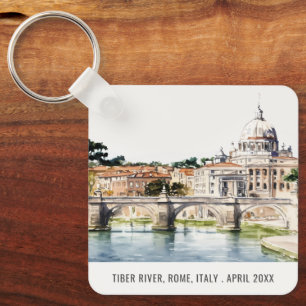 Rome Italy Tiber River Watercolor Italian Travel Keychain