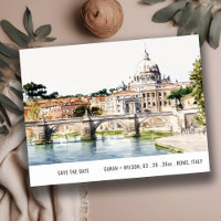 Rome Italy Tiber River Watercolor Save The Date