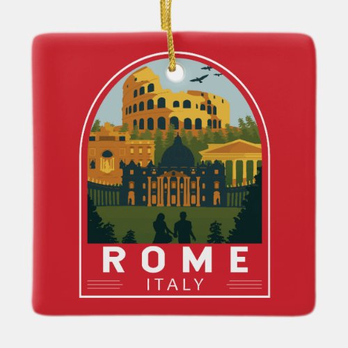 Rome Italy Travel Retro Emblem Ceramic Ornament