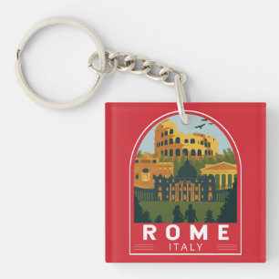 Rome Italy Travel Retro Emblem Keychain
