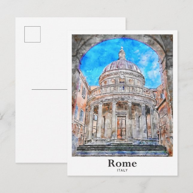 Rome Italy Travel Watercolor Hand Drawn Postcard (Front/Back)