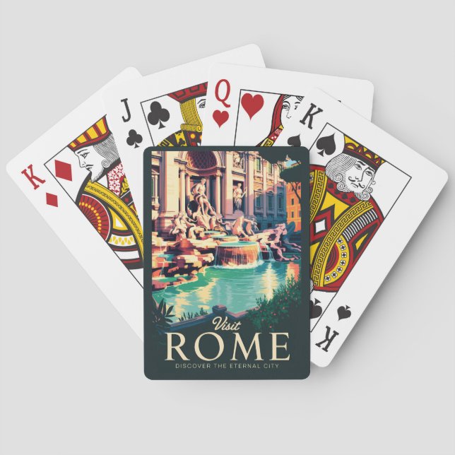 Rome Italy Trevi Fountain Illustration Travel Art Poker Cards (Back)