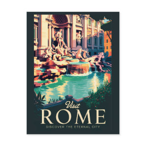 Rome Italy Trevi Fountain Illustration Travel Art Postcard