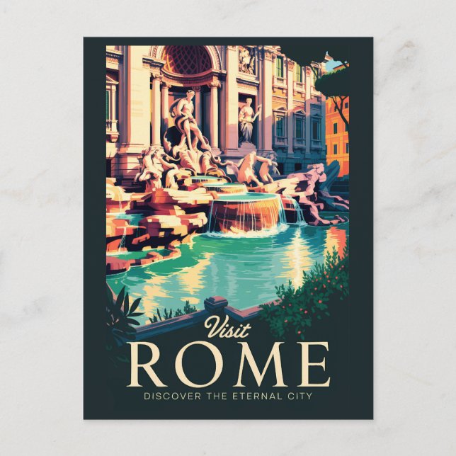 Rome Italy Trevi Fountain Illustration Travel Art Postcard (Front)