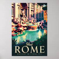 Rome Italy Trevi Fountain Illustration Travel Art