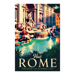 Rome Italy Trevi Fountain Illustration Travel Art Poster