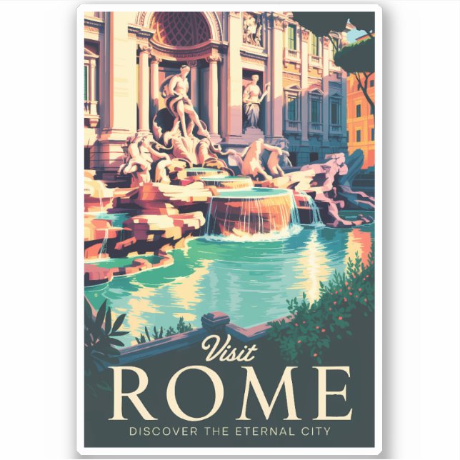 Rome Italy Trevi Fountain Illustration Travel Art Sticker (Front)