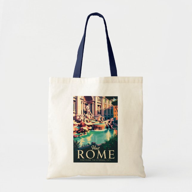 Rome Italy Trevi Fountain Illustration Travel Art Tote Bag (Front)