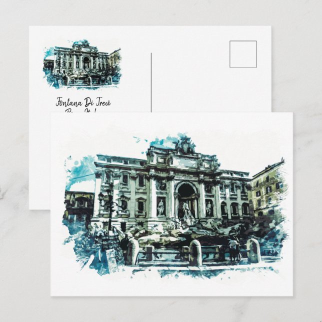 ROME Italy Trevi Fountain Watercolor Painting Roma Postcard (Front/Back)