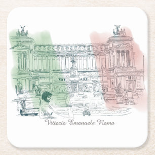 Rome Italy Victor Emmanuel Building Italian Flag Square Paper Coaster