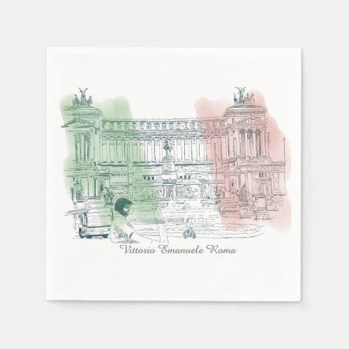 Rome Italy Victor Emmanuel Building Pen and Ink Napkins