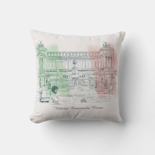 Rome Italy Victor Emmanuel Pen and Ink Drawing Throw Pillow