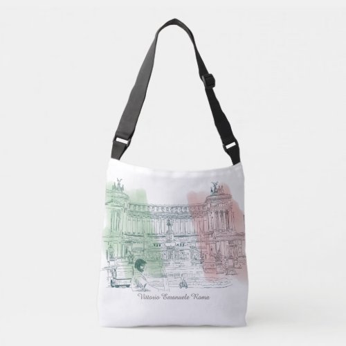 Rome Italy Victor Emmanuel Pen and Ink Sketch Crossbody Bag