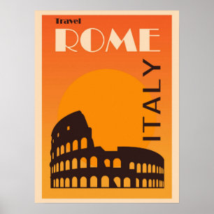 Rome Italy Vintage Italian Colosseum Travel Poster