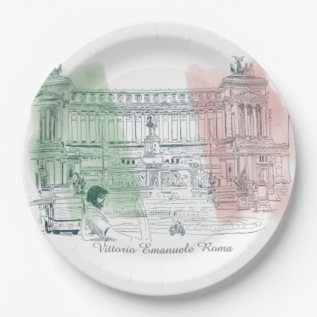 Rome Italy Vittorio Emanuele Monument Italy Flag Paper Plates (Front)
