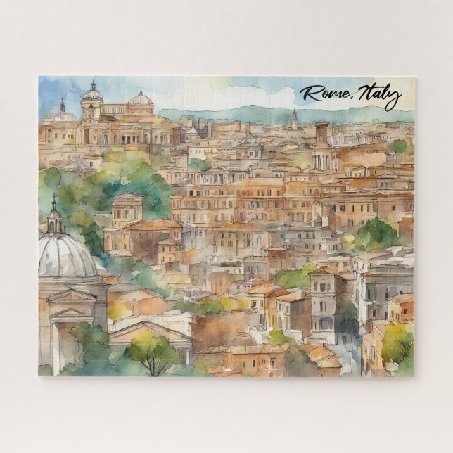 Rome Italy Watercolor Painting Panorama View Jigsaw Puzzle (Horizontal)