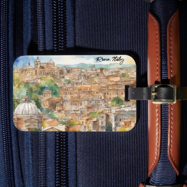 Rome Italy Watercolor Painting Panorama View Luggage Tag (Front Insitu 4)