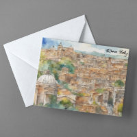 Rome Italy Watercolor Painting Panorama View