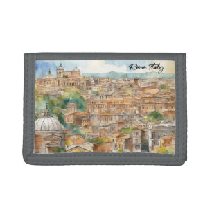 Rome Italy Watercolor Painting Panorama View Trifold Wallet