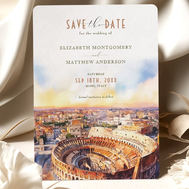 Rome Italy Watercolor Save the Date Colosseum Invitation (Creator Uploaded)