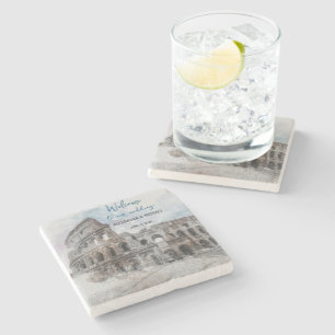 Rome Italy Watercolor Wedding Coaster – Custom