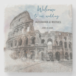 Rome Italy Watercolor Wedding Coaster – Custom