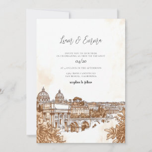 Rome Italy Watercolor Wedding Invitation