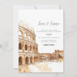 Rome Italy Watercolor Wedding Invitation