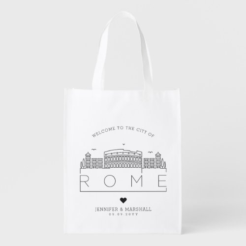 Rome Italy Wedding  Stylized Skyline Grocery Bag