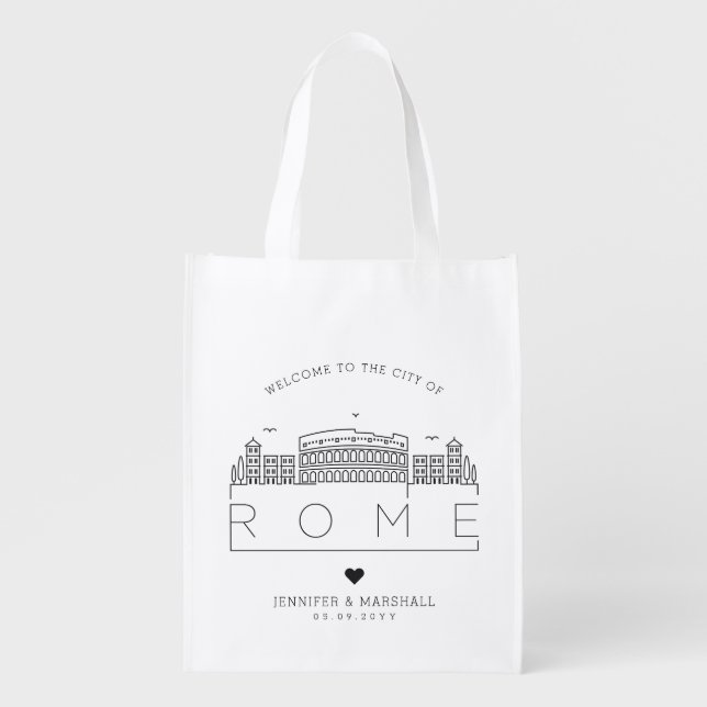 Rome, Italy Wedding | Stylized Skyline Grocery Bag (Front)